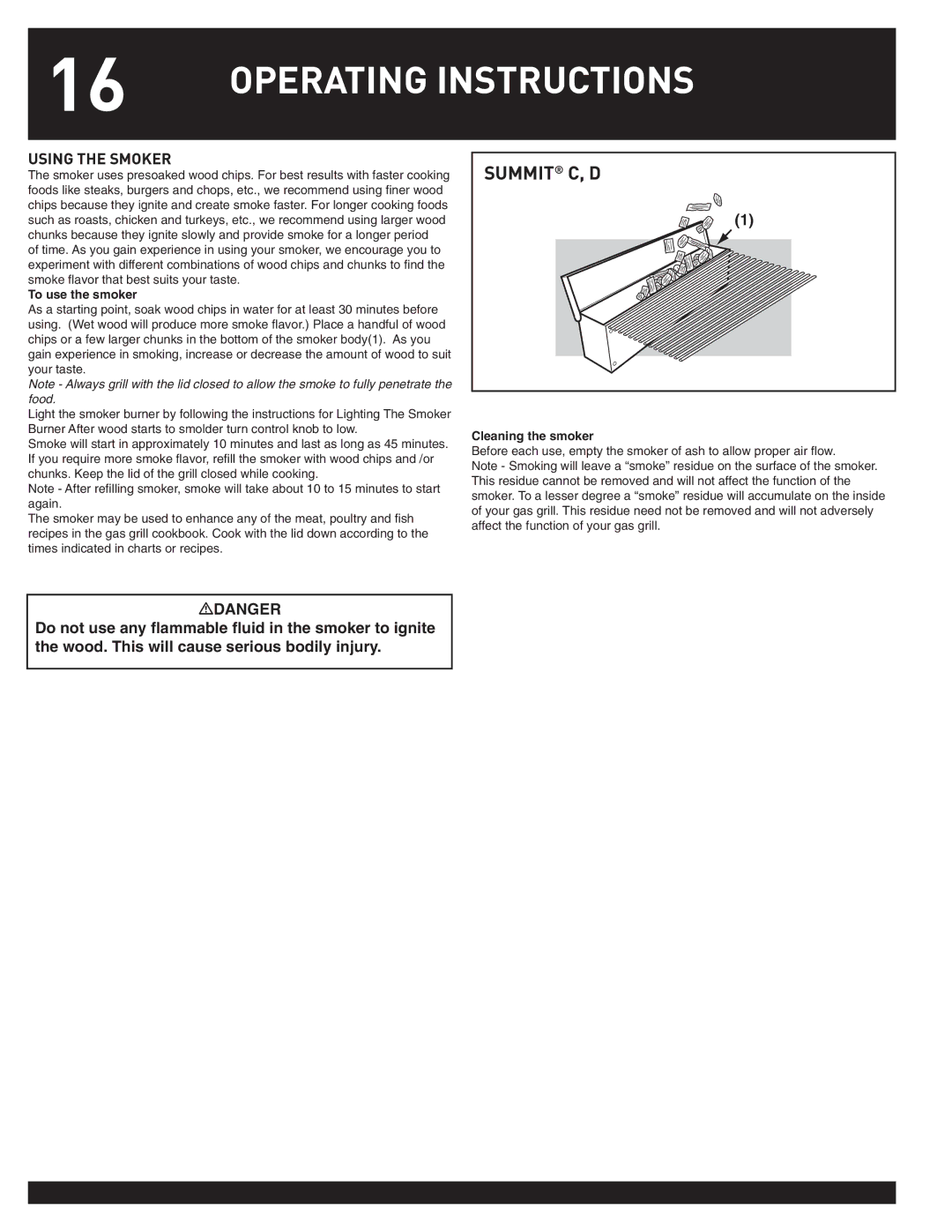 Weber SUMMIT manual Using the Smoker, To use the smoker, Cleaning the smoker 