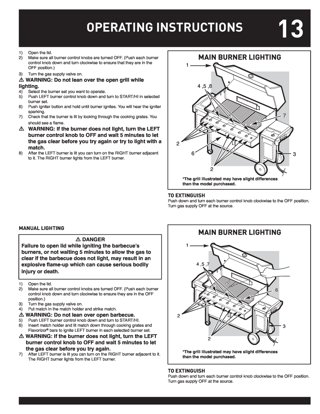 Weber SUMMIT manual Operating Instructions, Main Burner Lighting, Danger 