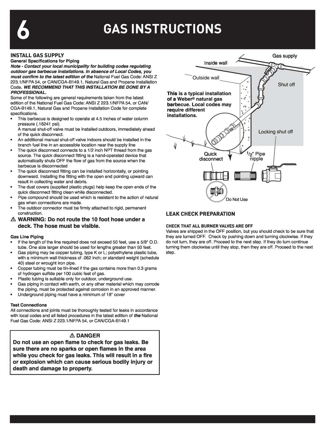 Weber SUMMIT manual Gas Instructions 