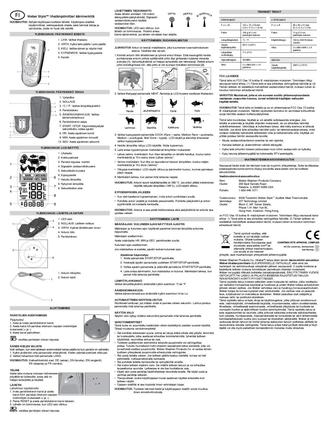 Weber Thermometer specifications Weber Style lihalämpömittari äänimerkillä 