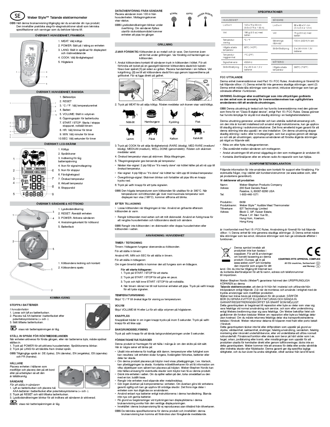 Weber Thermometer specifications Weber Style Talande stektermometer 