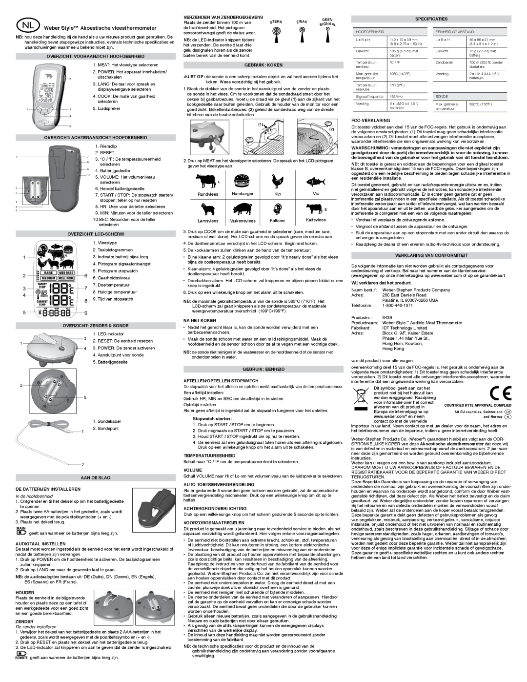 Weber Thermometer specifications Weber Style Akoestische vleesthermometer 