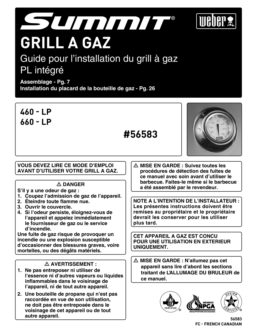 Weber 660- LP, Weber manual Guide pour l’installation du grill à gaz PL intégré 