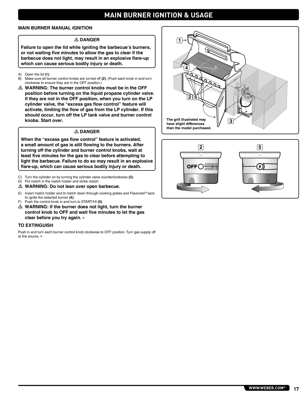 Weber 660- LP, Weber manual Main Burner Manual Ignition 