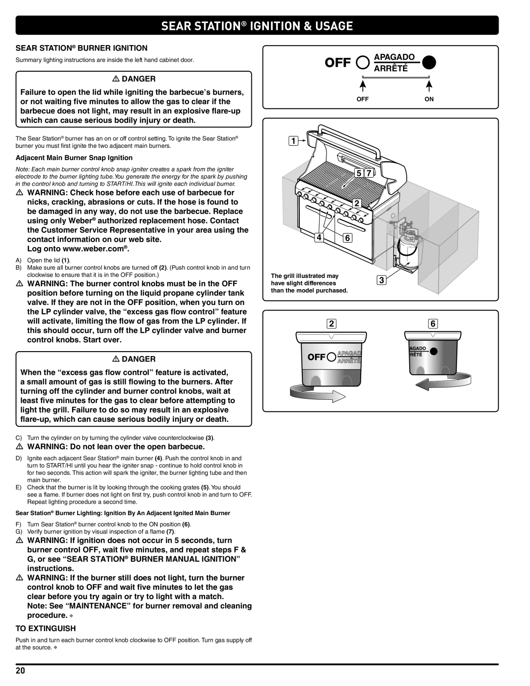 Weber Weber, 660- LP manual Sear Station Ignition & Usage, Sear Station Burner Ignition, Adjacent Main Burner Snap Ignition 