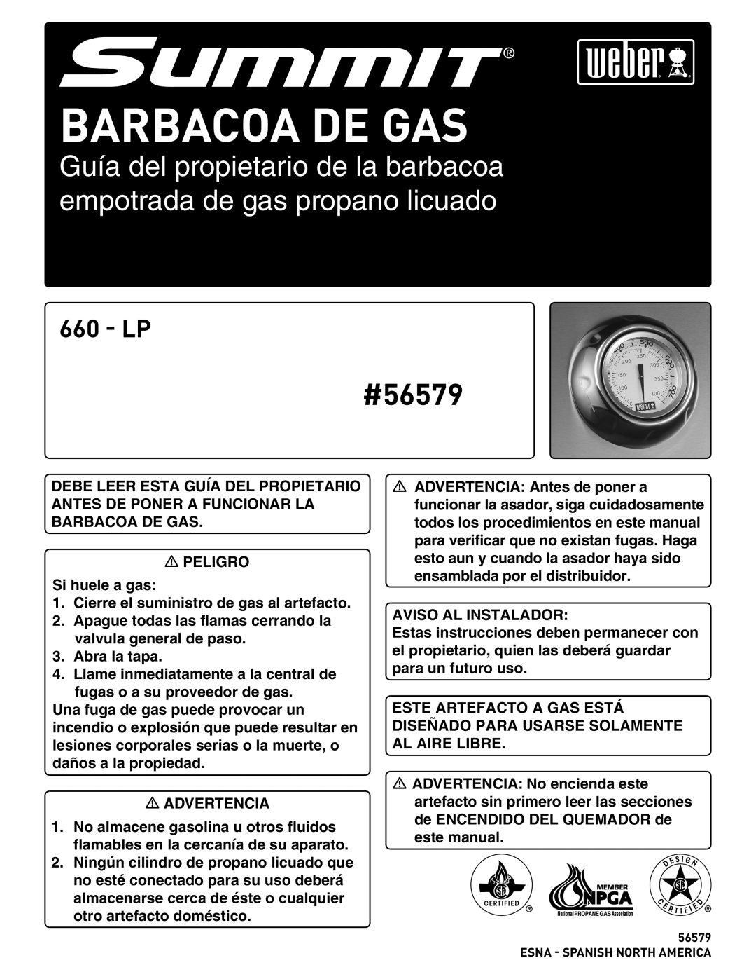 Weber 660- LP, Weber manual Barbacoa DE GAS 