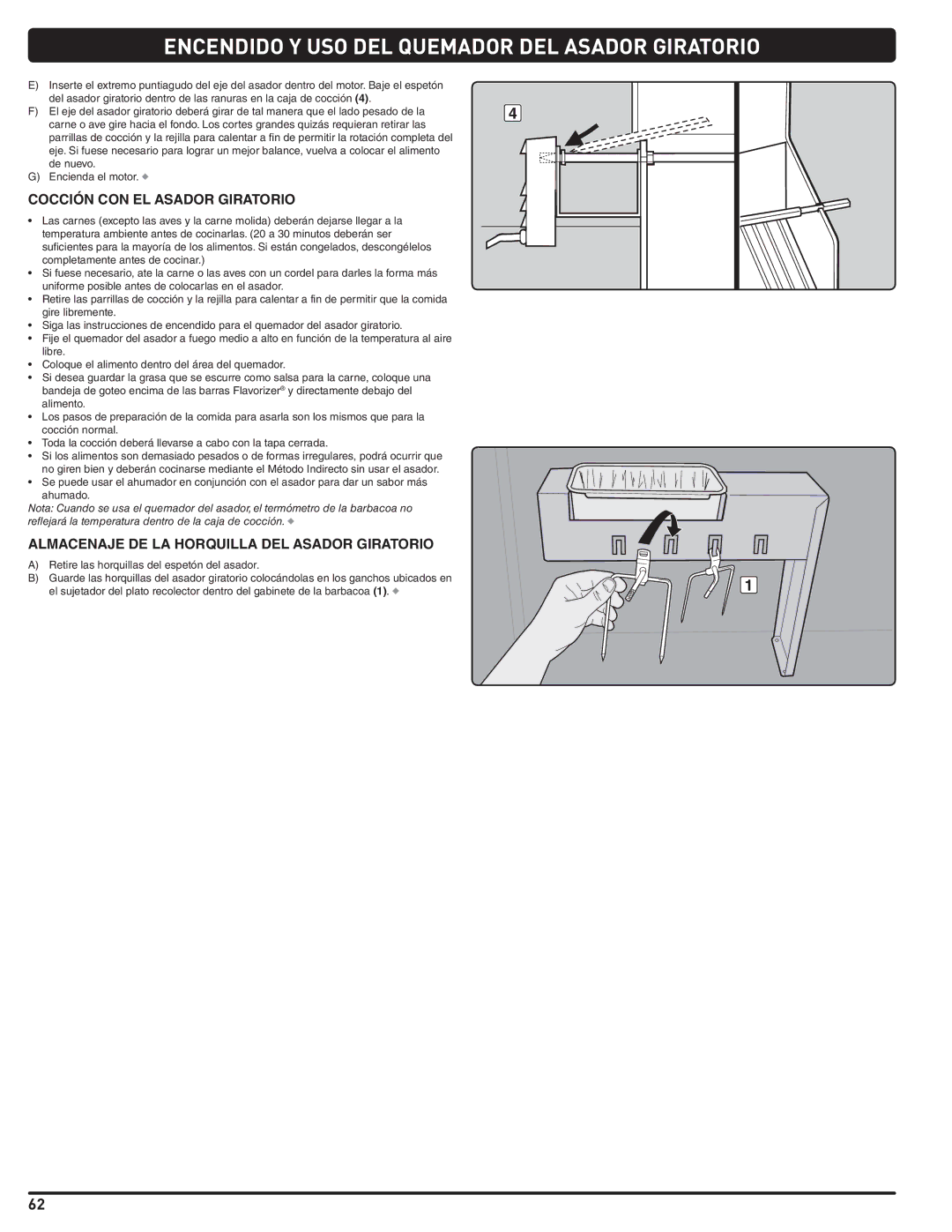 Weber Weber, 660- LP manual Cocción CON EL Asador Giratorio, Almacenaje DE LA Horquilla DEL Asador Giratorio 