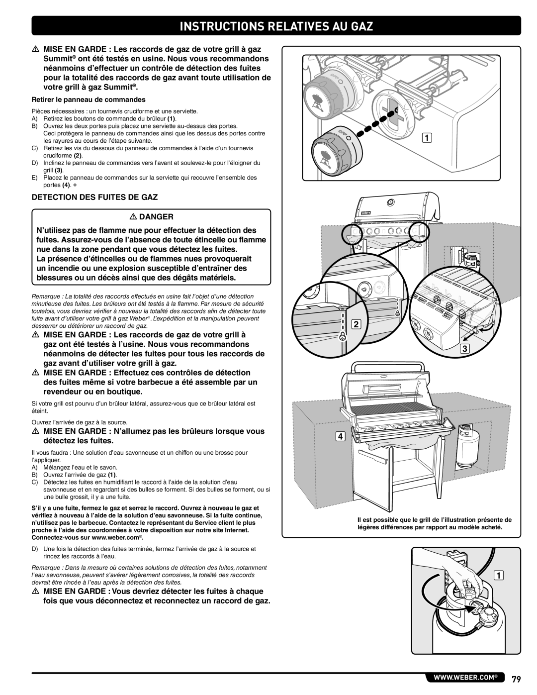 Weber 660- LP, Weber manual Detection DES Fuites DE GAZ, Retirer le panneau de commandes 