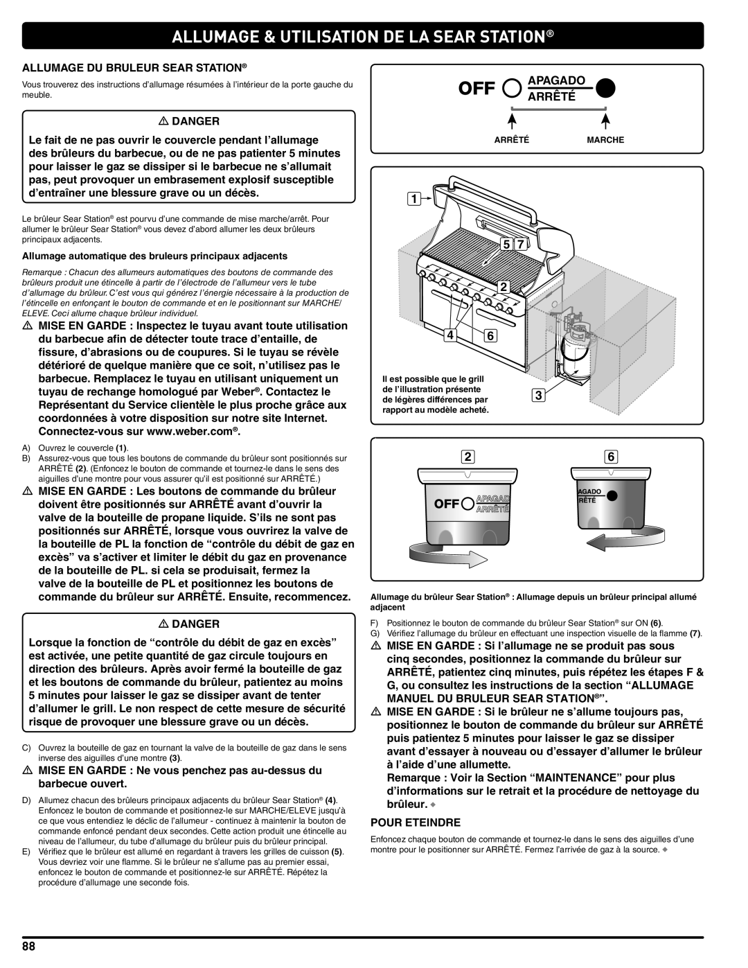 Weber Weber, 660- LP manual Allumage & Utilisation DE LA Sear Station, Allumage DU Bruleur Sear Station 