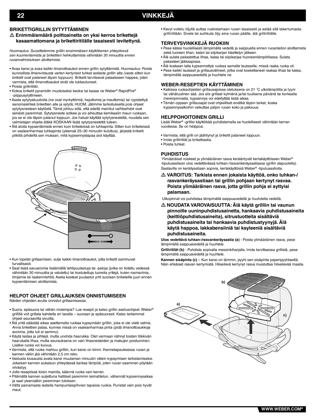 Weber Weber Charcoal Grill, 41093 manual Vinkkejä 