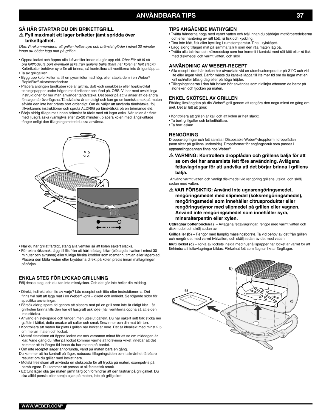 Weber 41093, Weber Charcoal Grill manual Användbara Tips 