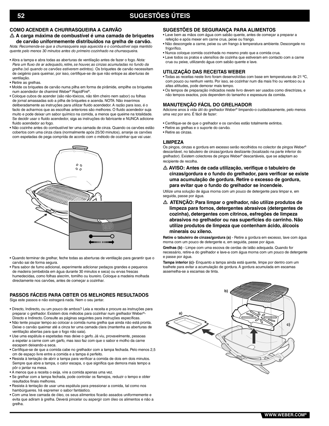 Weber Weber Charcoal Grill, 41093 manual Sugestões Úteis 