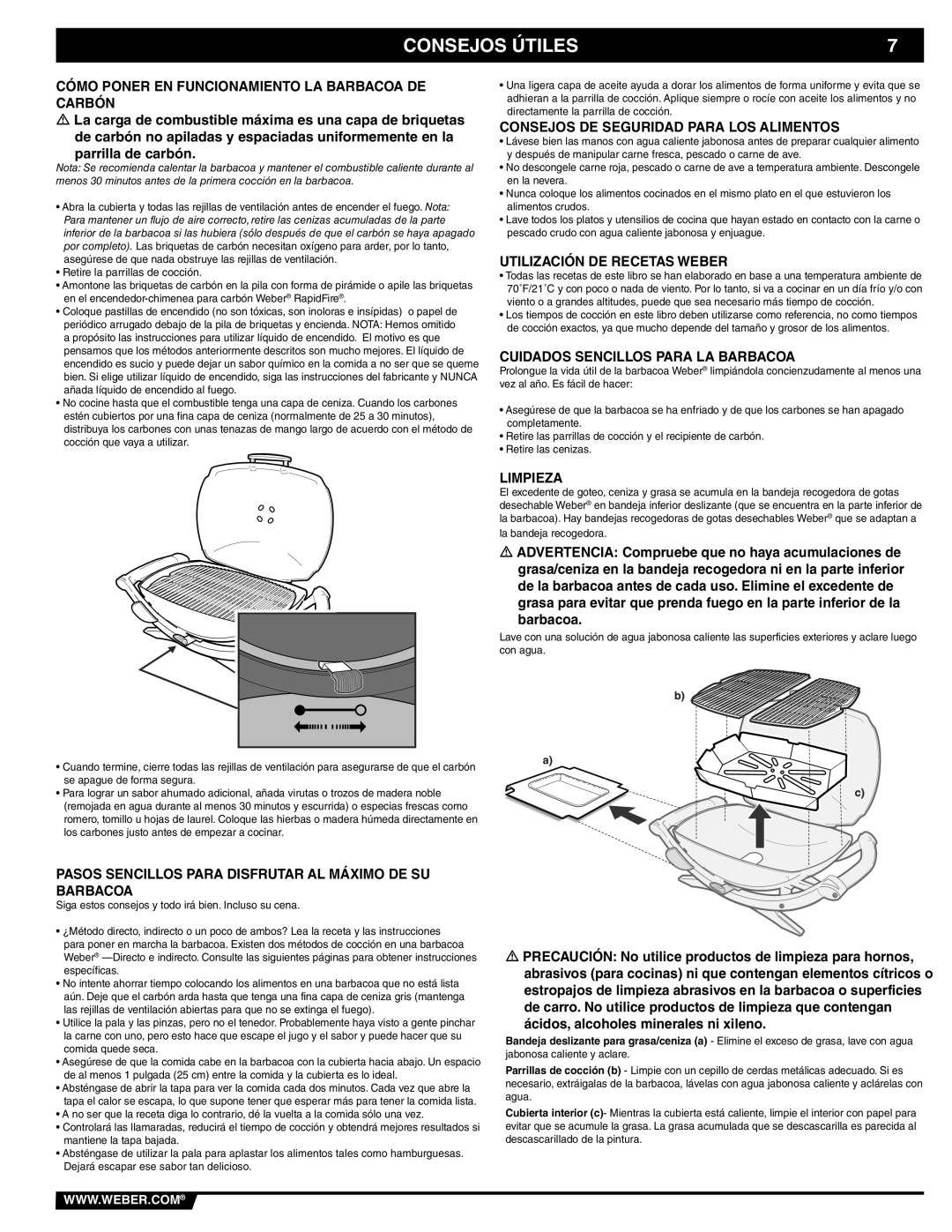 Weber 41093, Weber Charcoal Grill manual Consejos Útiles 