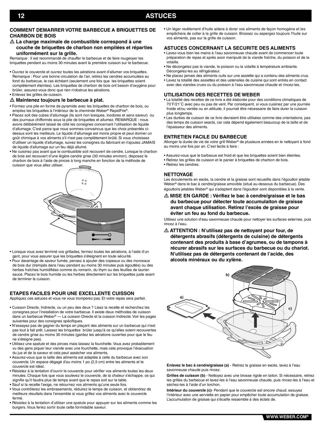 Weber Weber Charcoal Grill, 41093 manual Astuces, Comment Demarrer Votre Barbecue A Briquettes De Charbon De Bois, Nettoyage 