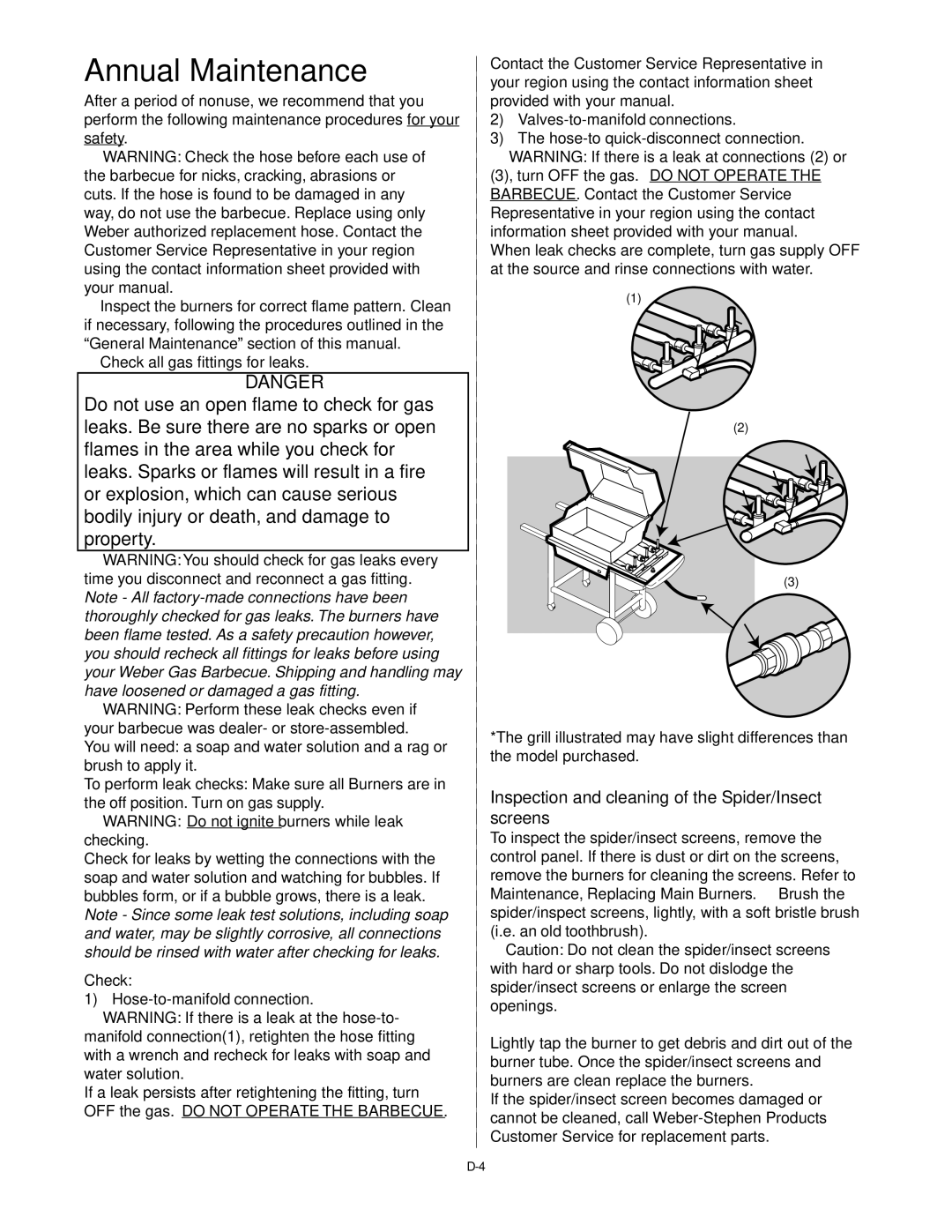 Weber Weber Genesis Silver B Gas Grill, D001.e, B067.d, C052.C, A100.d manual Annual Maintenance, Check 