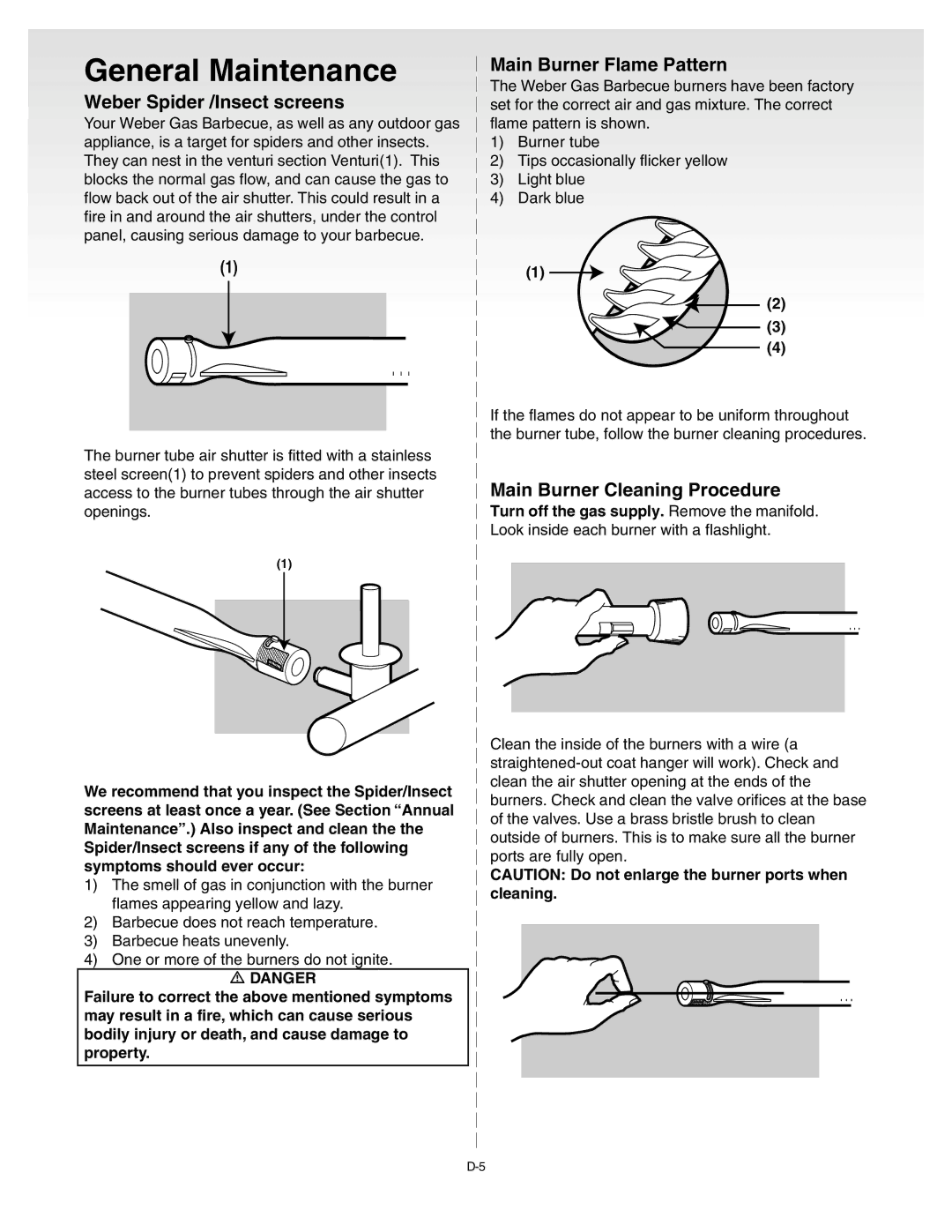 Weber D001.e, B067.d, C052.C, A100.d, Weber Genesis Silver B Gas Grill manual General Maintenance, Weber Spider /Insect screens 