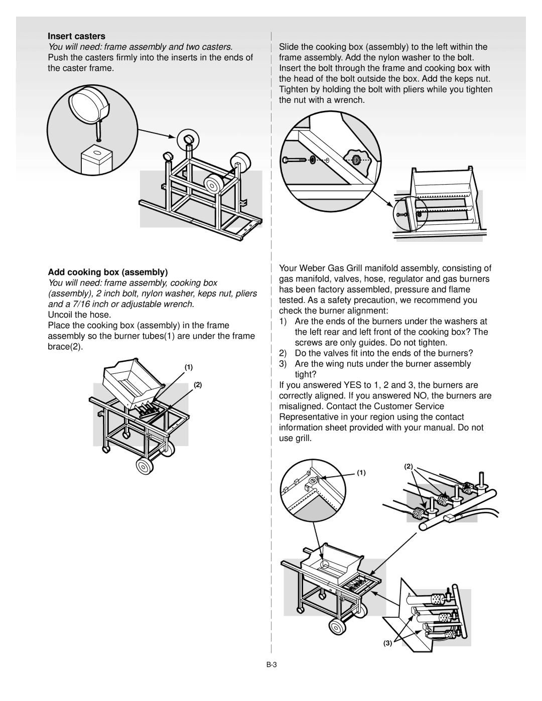 Weber 55057 04/10/00, Weber Liquid Propane Gas manual Insert casters, Add cooking box assembly 