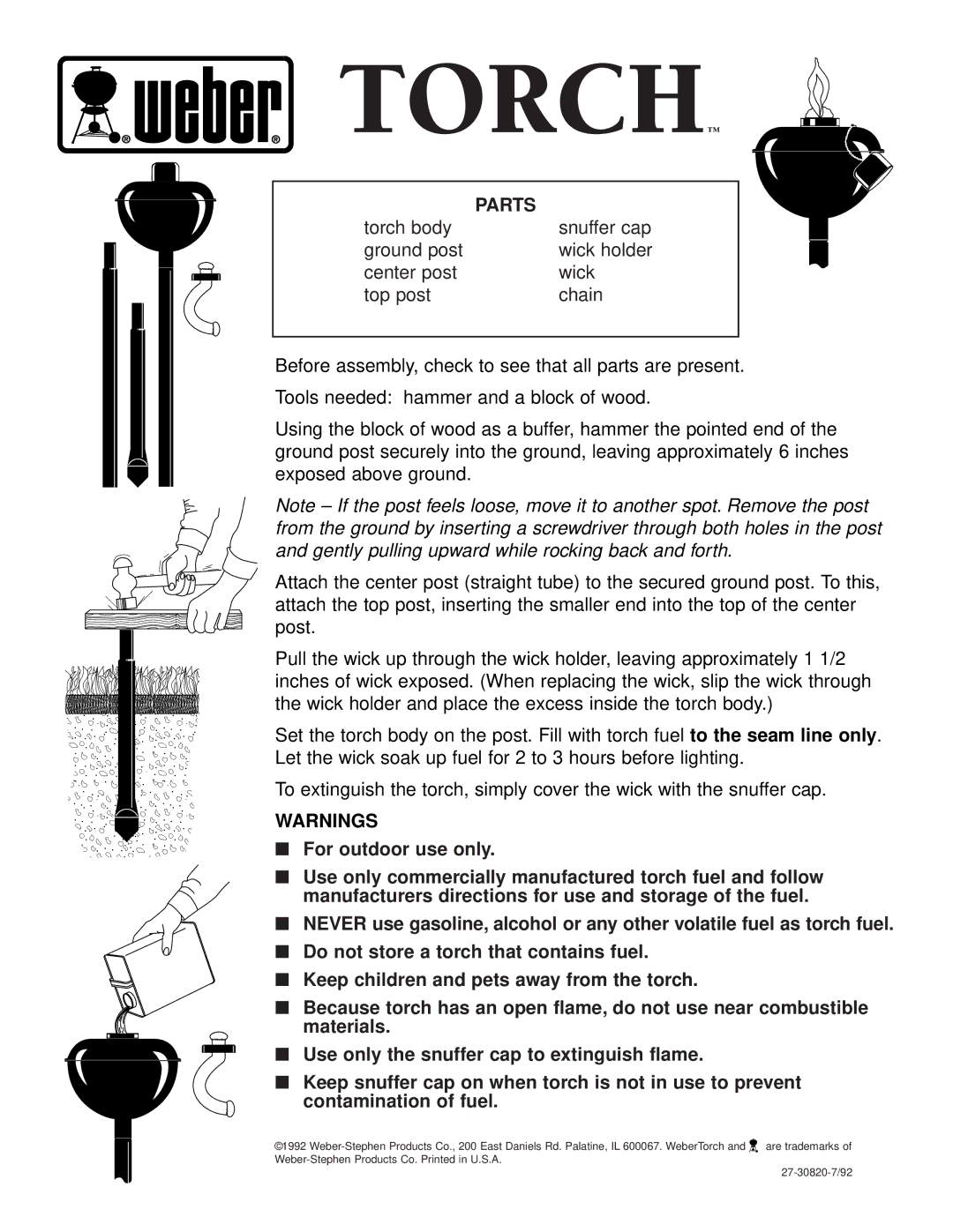 Weber Work Light manual Torch, Parts 