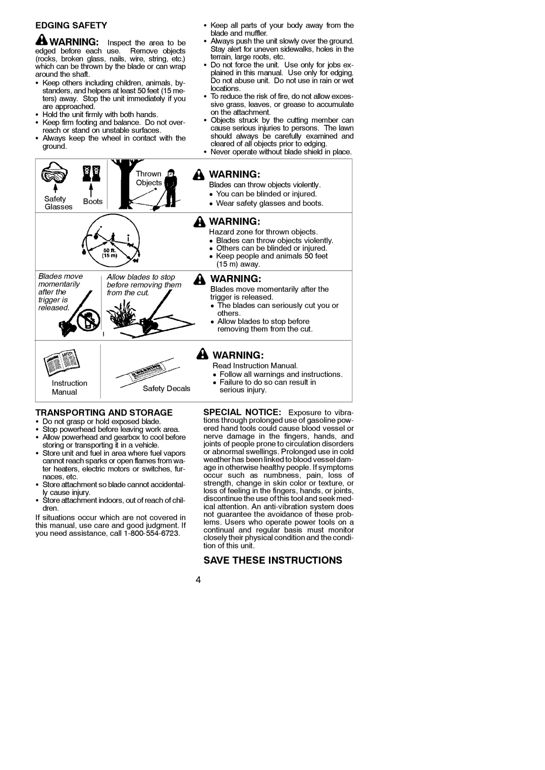 Weed Eater 1000E instruction manual Edging Safety, Transporting and Storage 