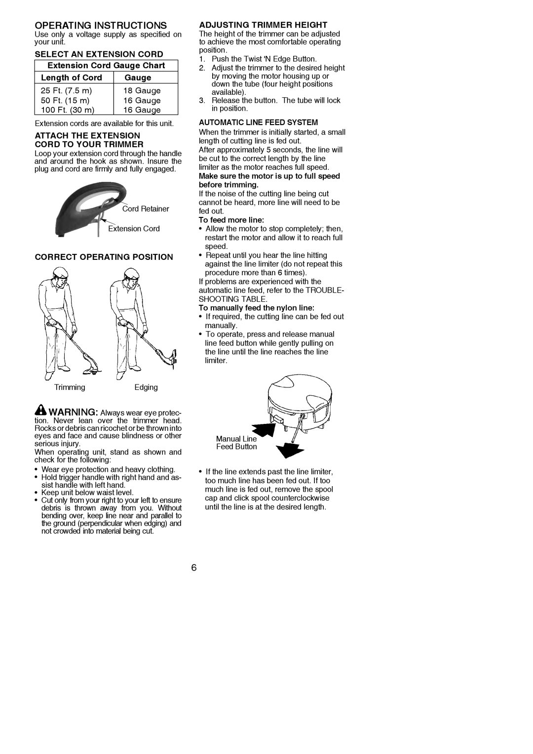 Weed Eater 115254226 Operating Instructions, Select AN Extension Cord, Attach the Extension Cord to Your Trimmer 