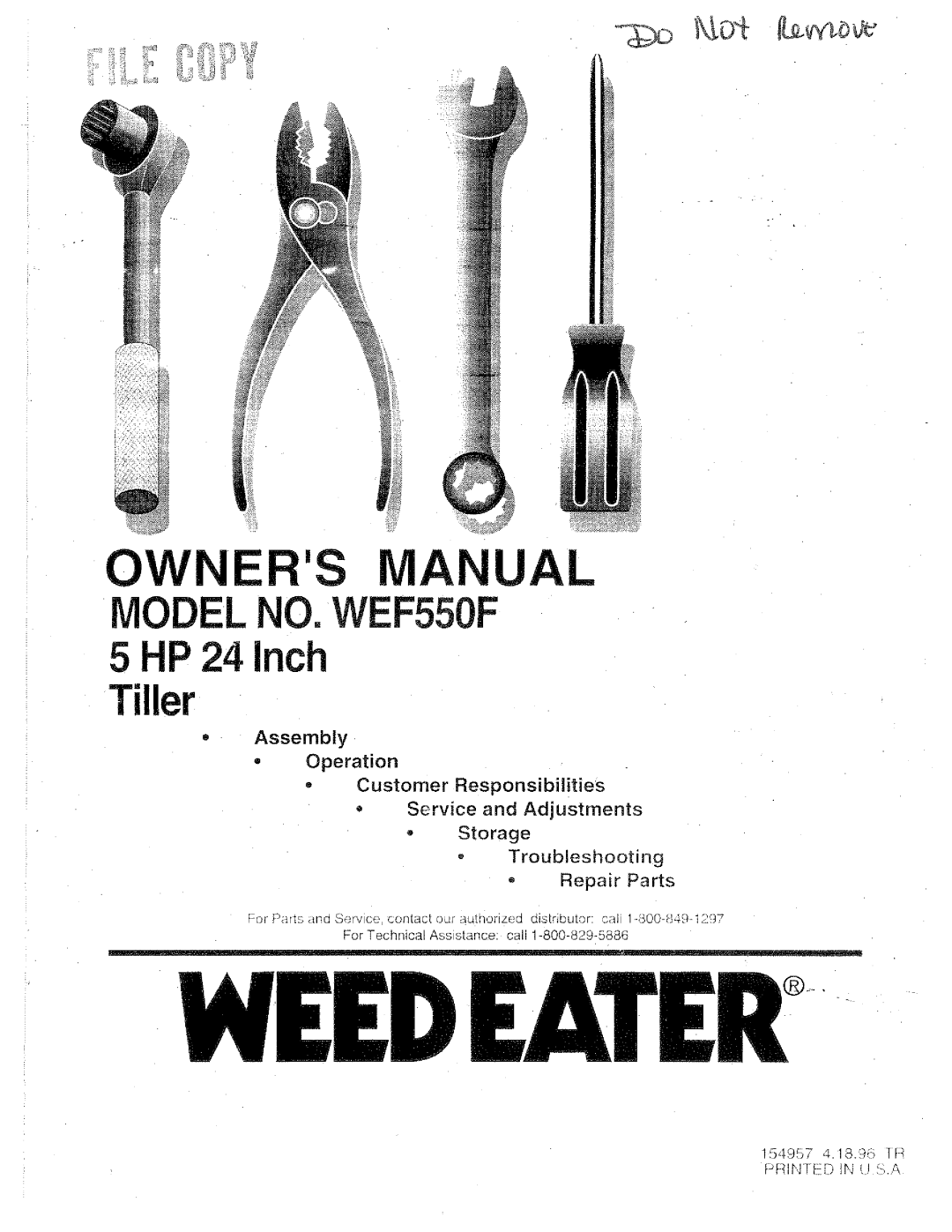 Weed Eater WEF550F, 154957 manual 