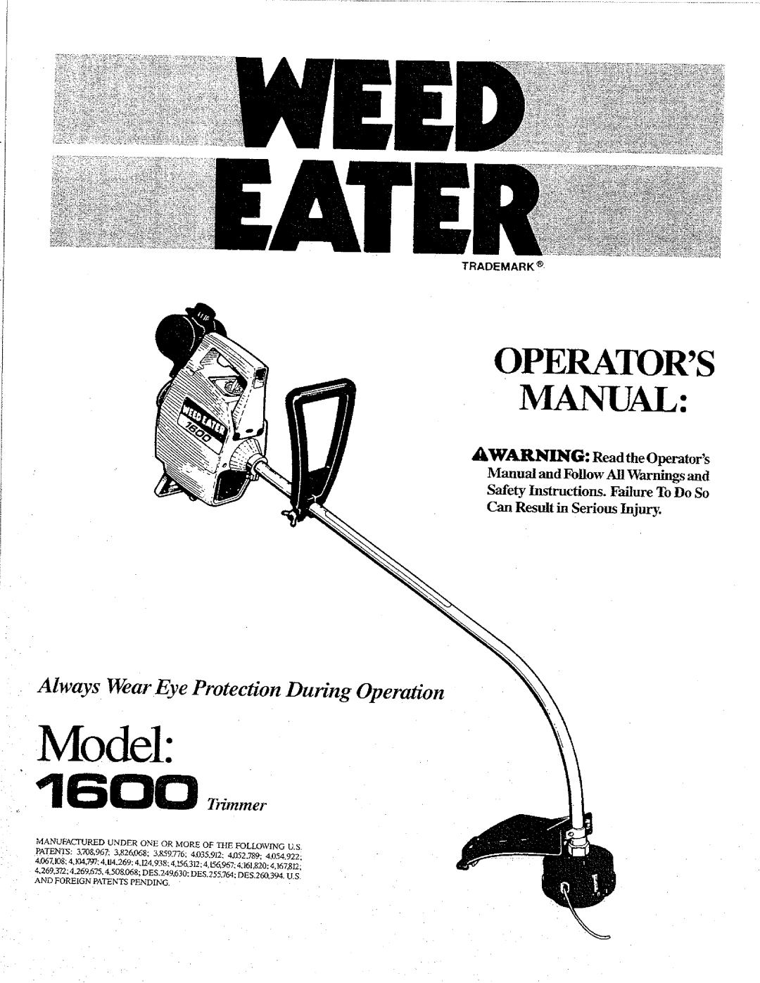 Weed Eater 1600 manual 