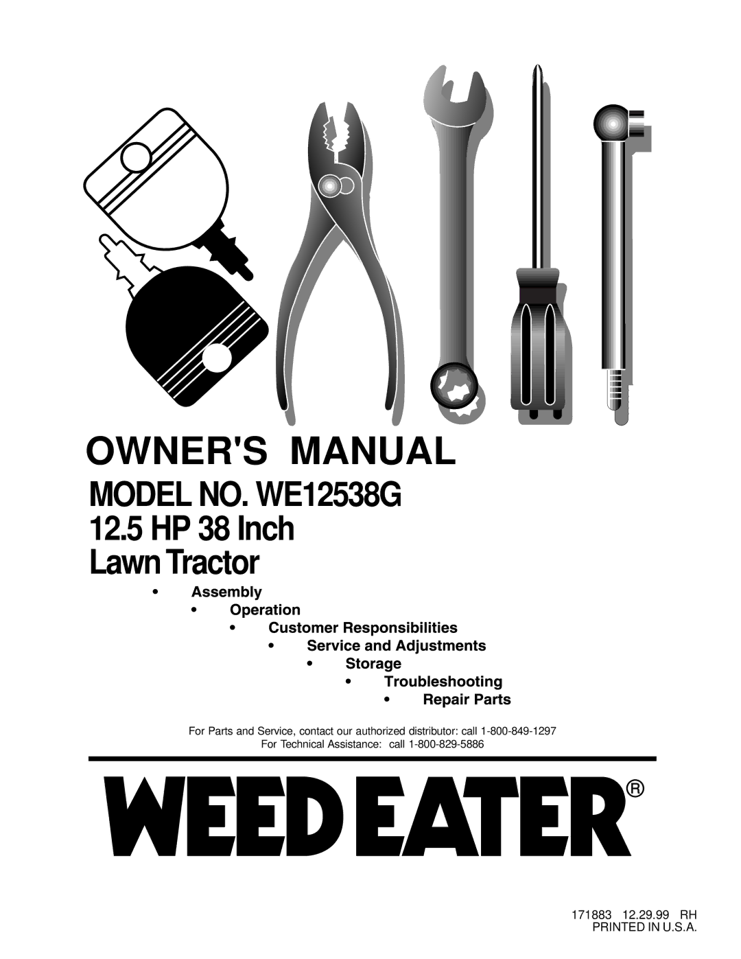 Weed Eater 171883 manual Model NO. WE12538G 