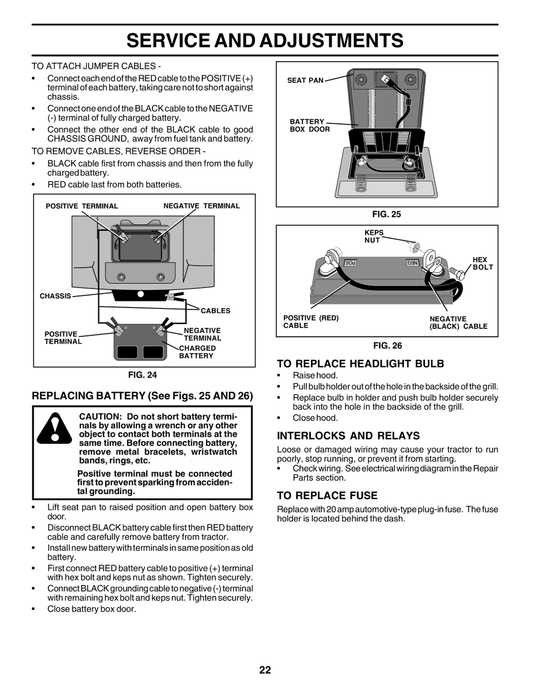 Weed Eater 176840 Replacing Battery See Figs, To Replace Headlight Bulb, Interlocks and Relays, To Replace Fuse 