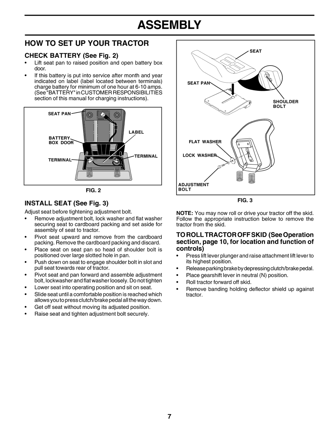 Weed Eater 176840 owner manual HOW to SET UP Your Tractor, Check Battery See Fig, Install Seat See Fig 