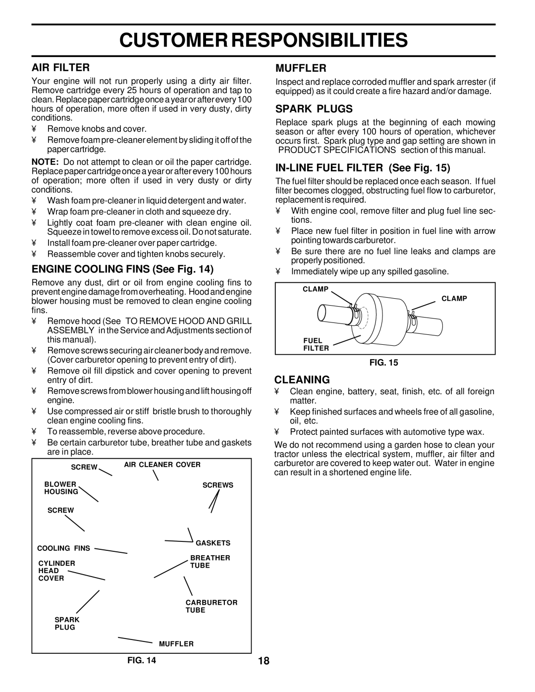 Weed Eater 177019 manual AIR Filter, Muffler, Spark Plugs, Cleaning 