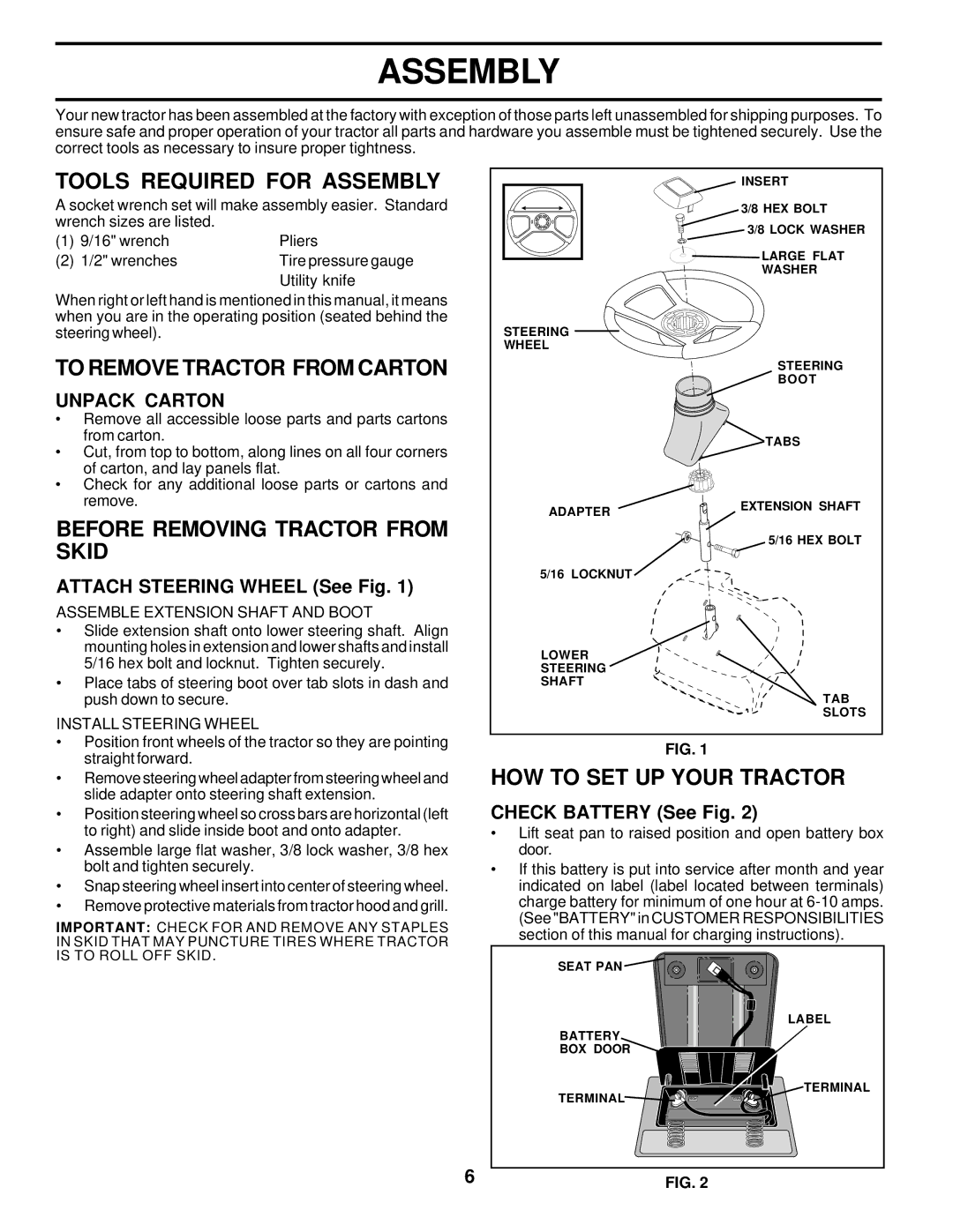 Weed Eater 177019 manual Tools Required for Assembly, To Remove Tractor from Carton, Before Removing Tractor from Skid 