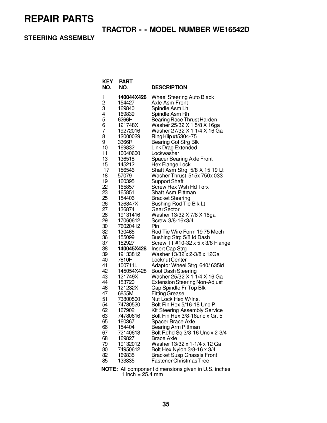 Weed Eater 177677 owner manual KEY Part NO. NO.DESCRIPTION 