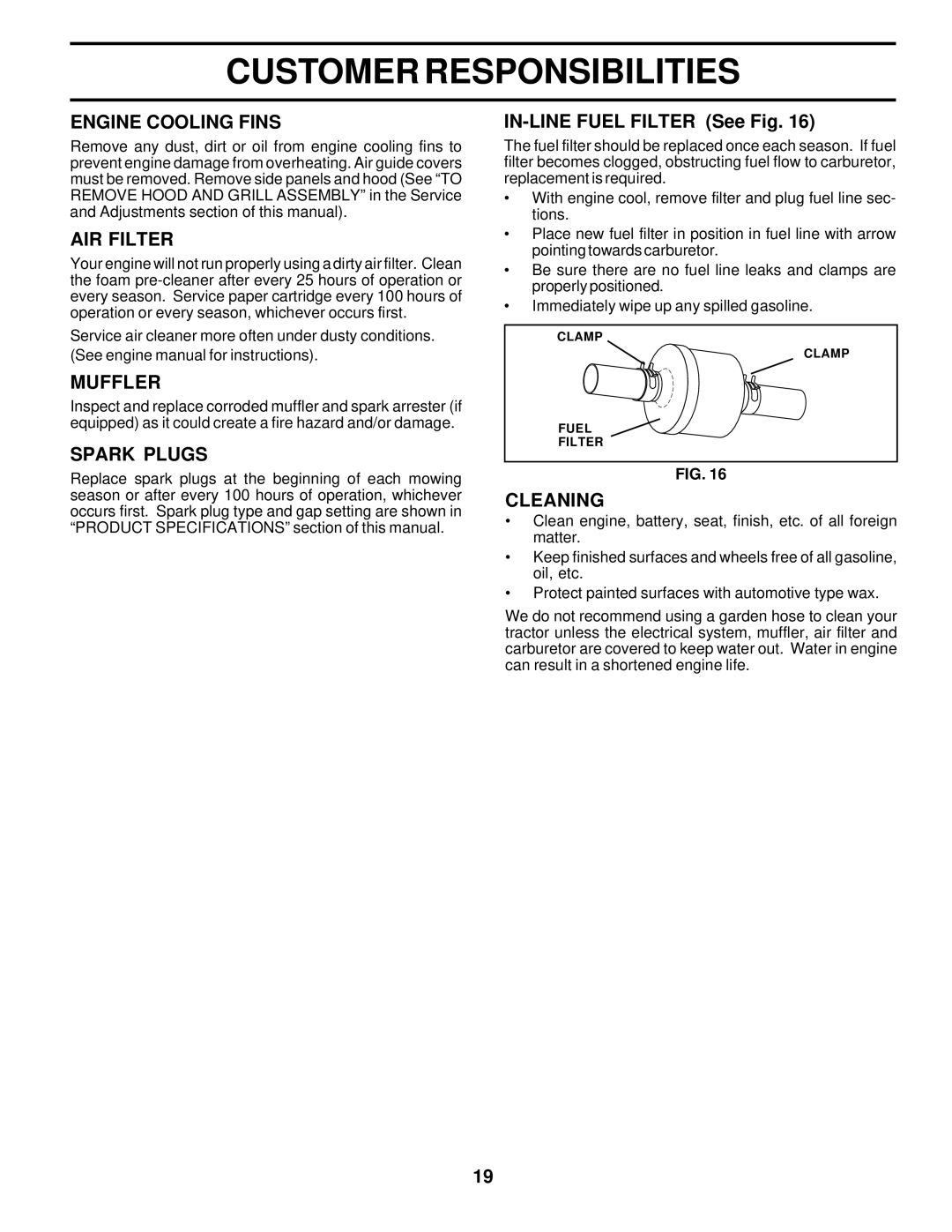 Weed Eater 178277 owner manual Engine Cooling Fins, AIR Filter, Muffler, Spark Plugs, Cleaning 