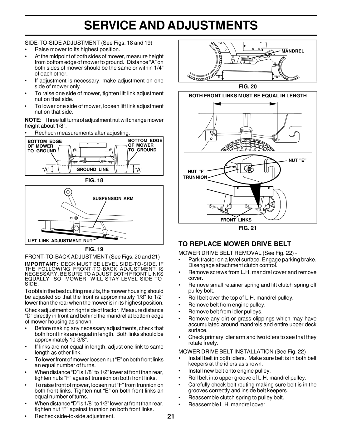 Weed Eater 178277 owner manual To Replace Mower Drive Belt, FRONT-TO-BACK Adjustment See Figs 