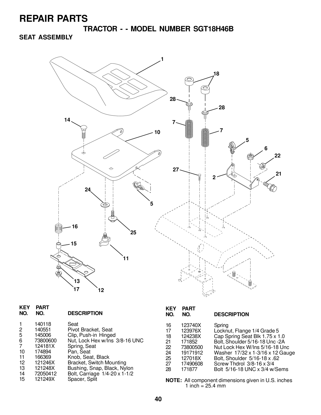 Weed Eater 178277 owner manual Seat Assembly 