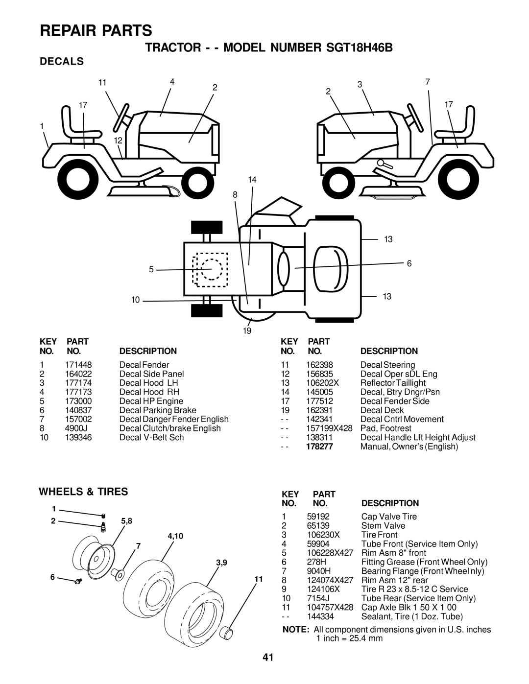 Weed Eater 178277 owner manual Decals, Wheels & Tires 