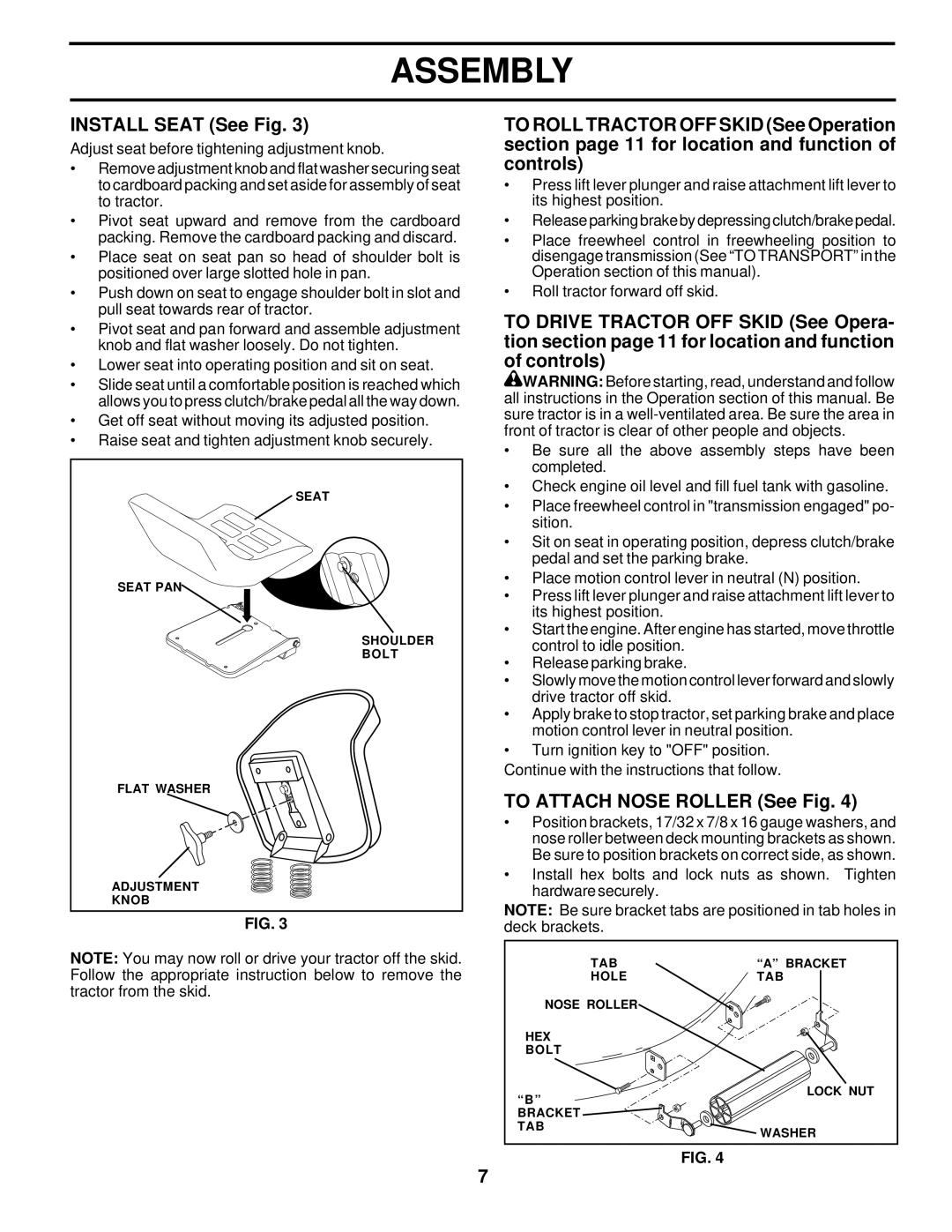 Weed Eater 178277 owner manual Install Seat See Fig, To Attach Nose Roller See Fig 