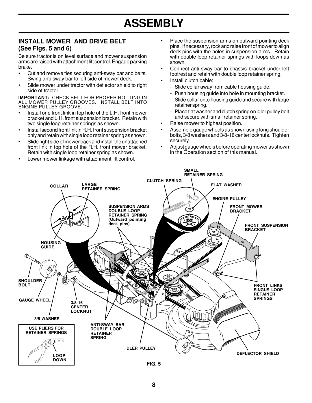 Weed Eater 178277 owner manual Install Mower and Drive Belt See Figs 