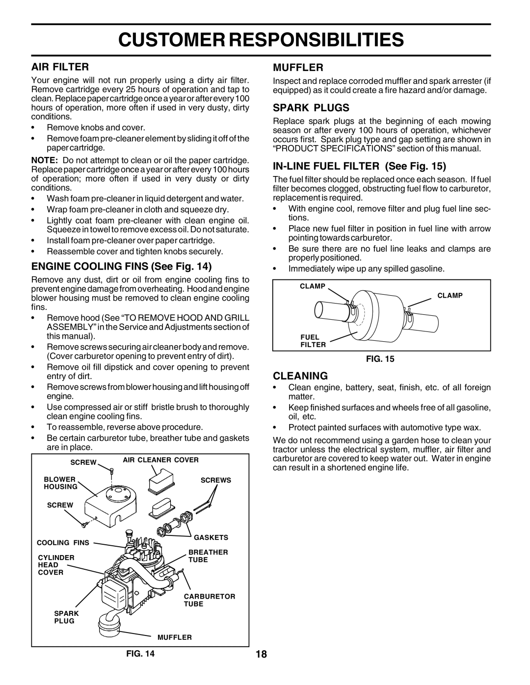 Weed Eater 178704 manual AIR Filter, Muffler, Spark Plugs, Cleaning 