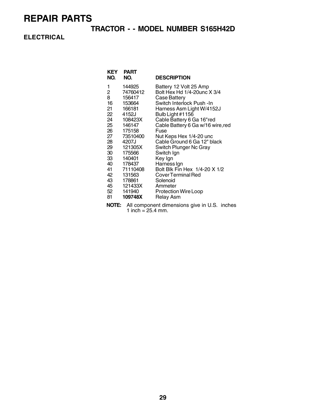 Weed Eater 179347 owner manual KEY Part NO. NO. Description 