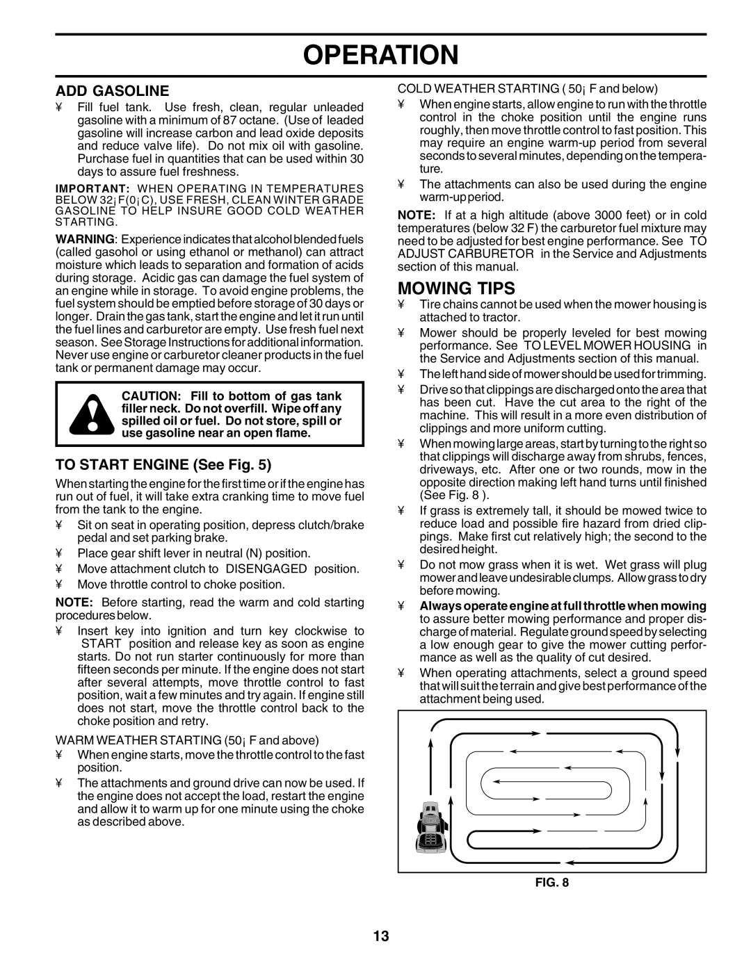 Weed Eater 180530 manual Mowing Tips, ADD Gasoline, To Start Engine See Fig 