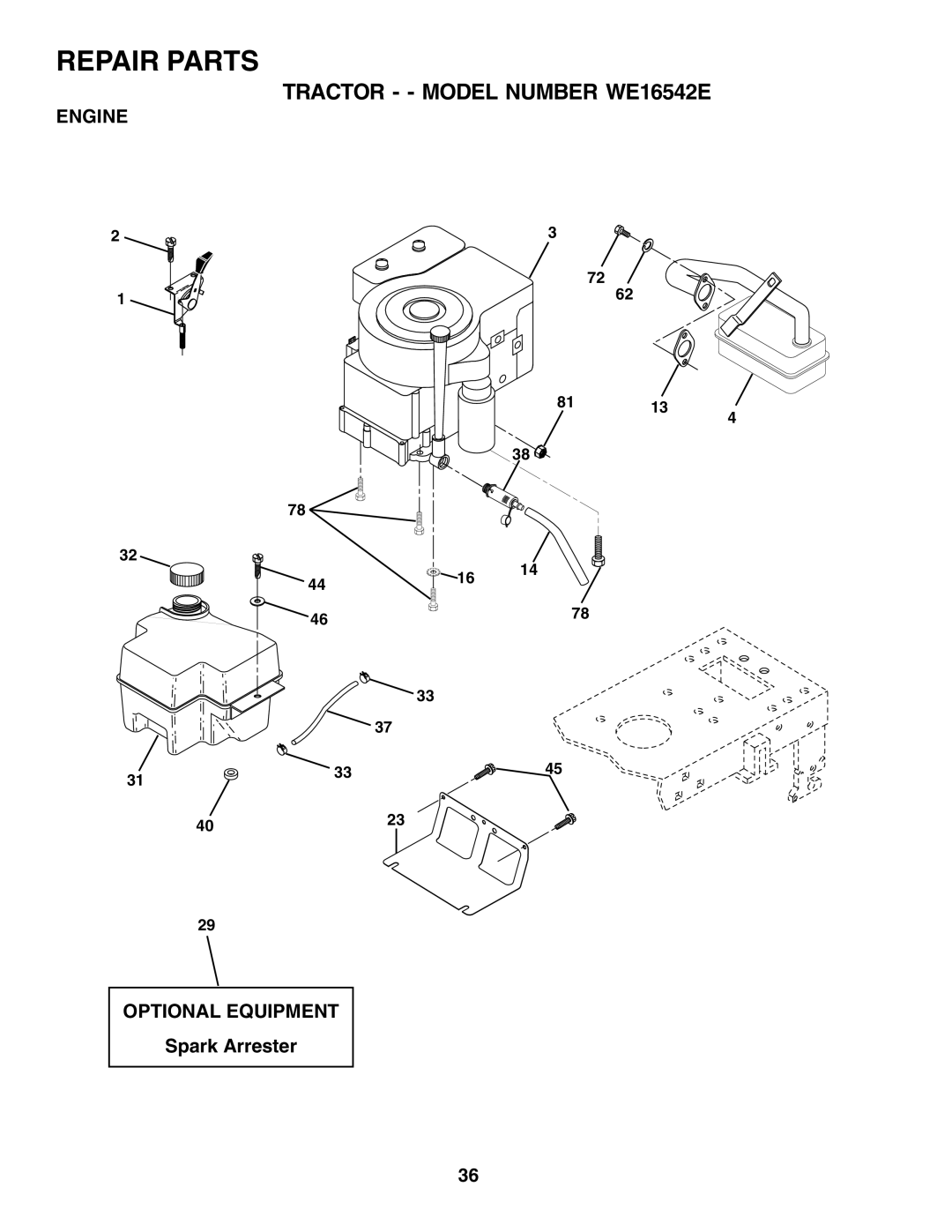 Weed Eater 180530 manual Optional Equipment, Spark Arrester 