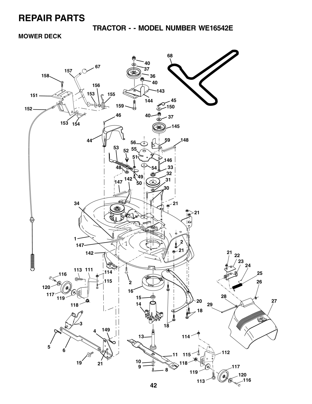 Weed Eater 180530 manual Mower Deck, 143 159 144 150 