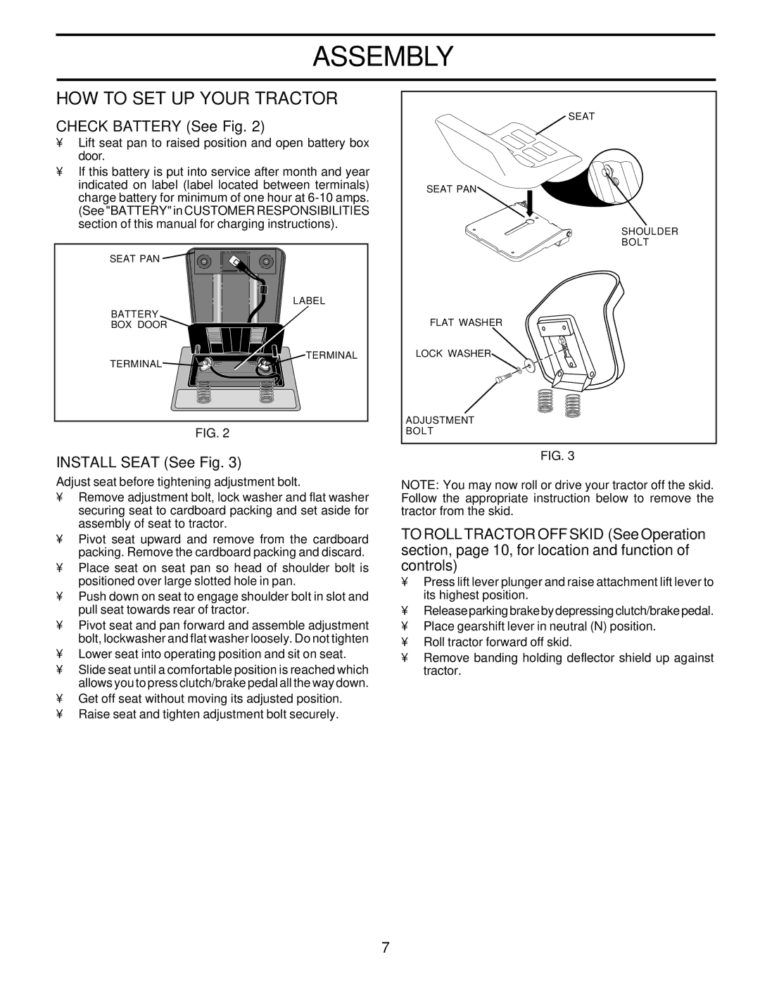 Weed Eater 180530 manual HOW to SET UP Your Tractor, Check Battery See Fig, Install Seat See Fig 