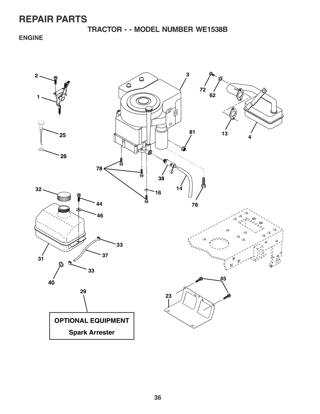 Weed Eater 182983 manual Optional Equipment, Spark Arrester 