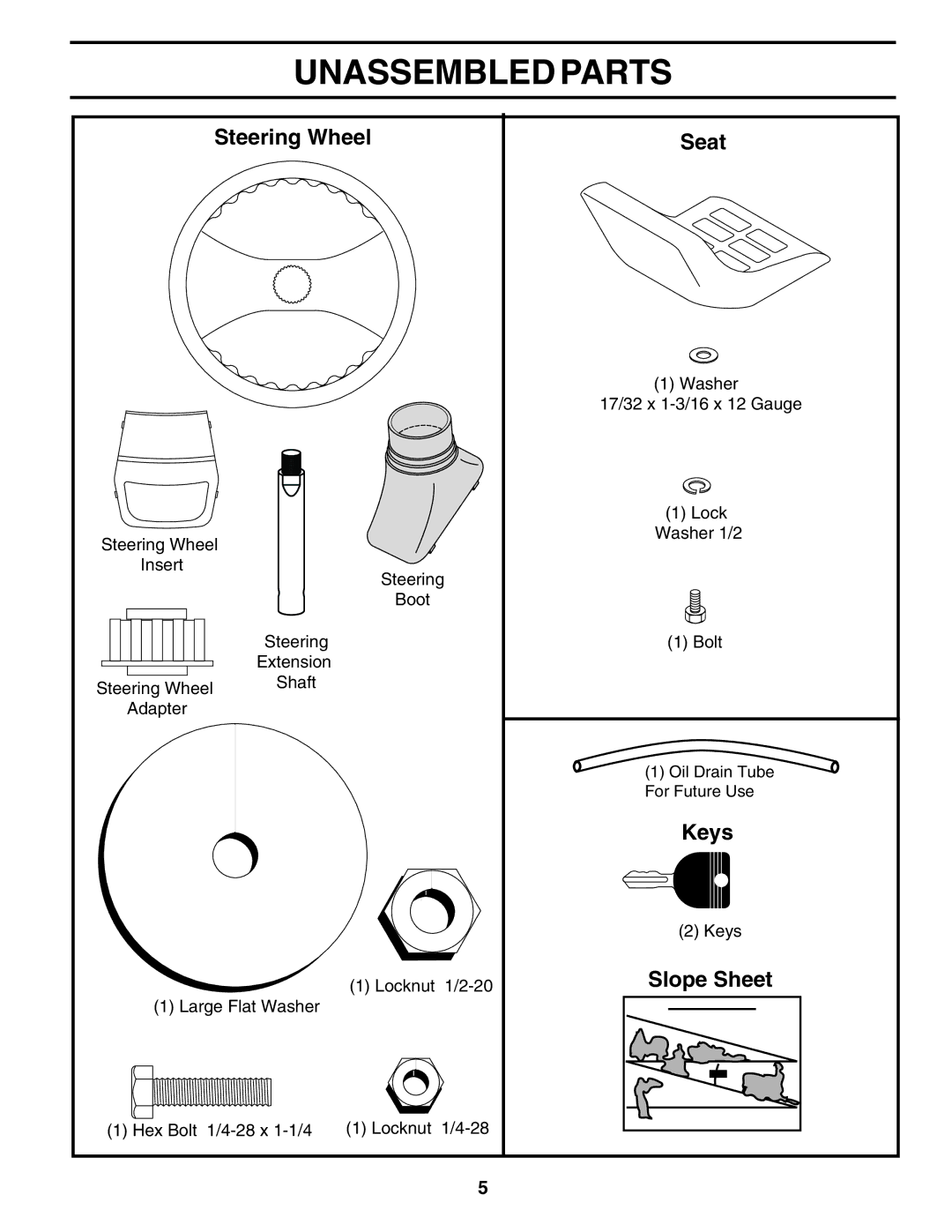 Weed Eater 183670 manual Unassembled Parts, Steering Wheel 