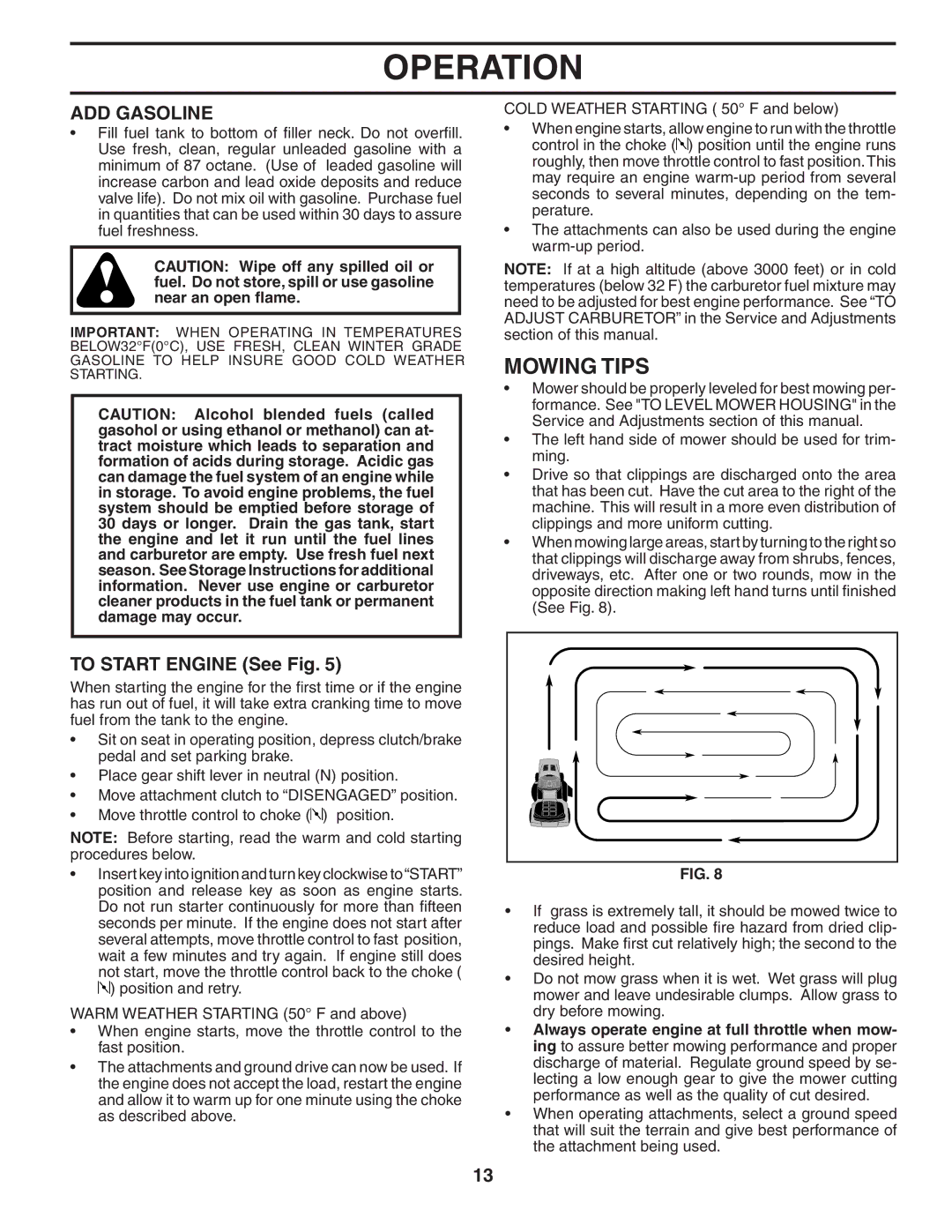 Weed Eater 186073 manual Mowing Tips, ADD Gasoline, To Start Engine See Fig 