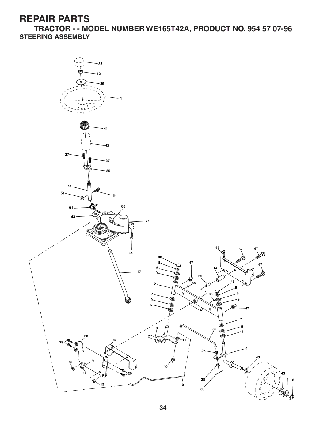 Weed Eater 186073 manual Steering Assembly 