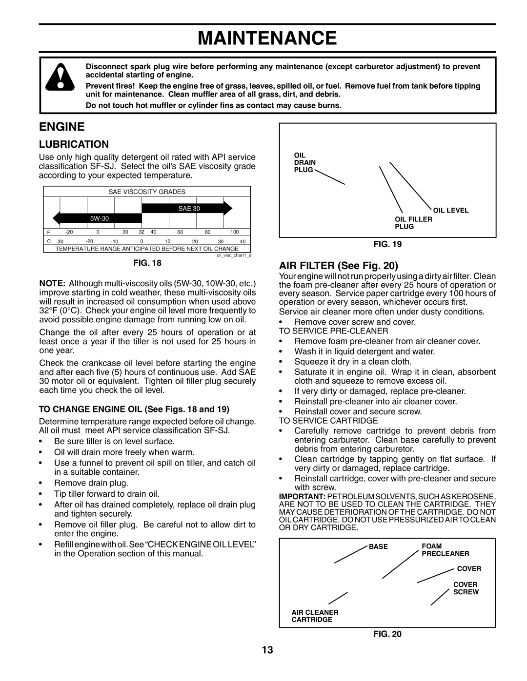 Weed Eater 186100 owner manual Engine, AIR Filter See Fig 