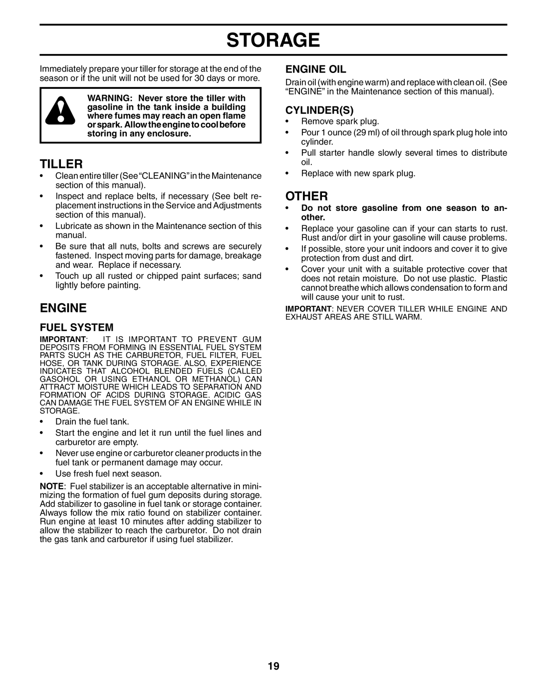 Weed Eater 186100 owner manual Storage, Other, Fuel System, Engine OIL, Cylinders 